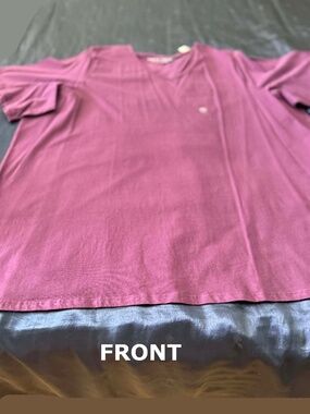 T-SHIRT, VEE NECK, DEEP PURPLE, SIZE 4X, RELAXED FIT, 100% COTTON, SIDE SLITS,